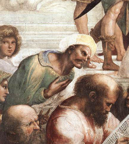 Averroes and Pythagoras, detail of the fresco The School of Athens by Raphael