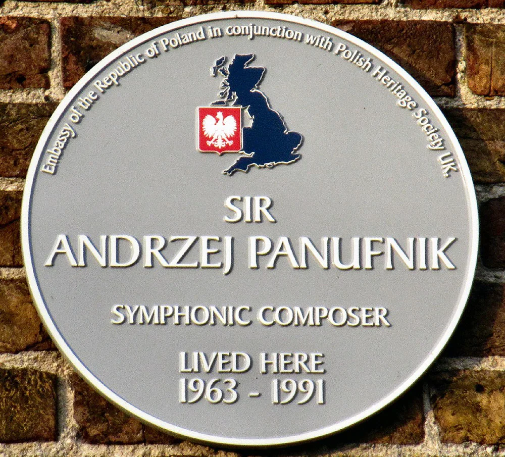 colour photograph, plaque on location where Sir Andrzej Panufnik lived