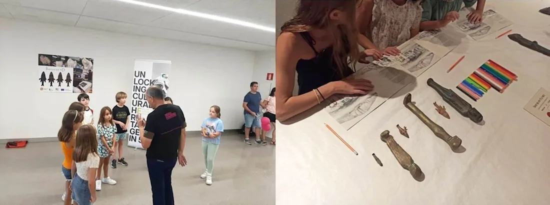 Two images showing children taking part in workshops. 