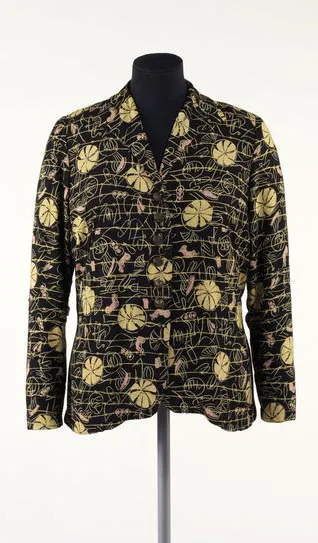 black jacket with a yellow or gold pattern