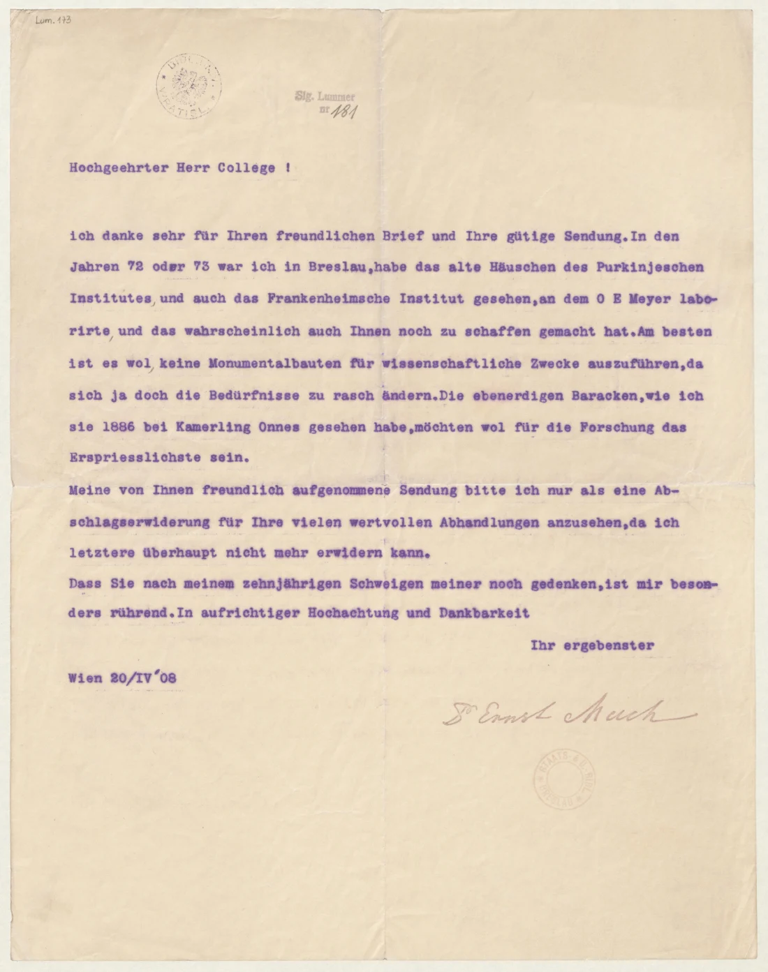 scan of a typed letter