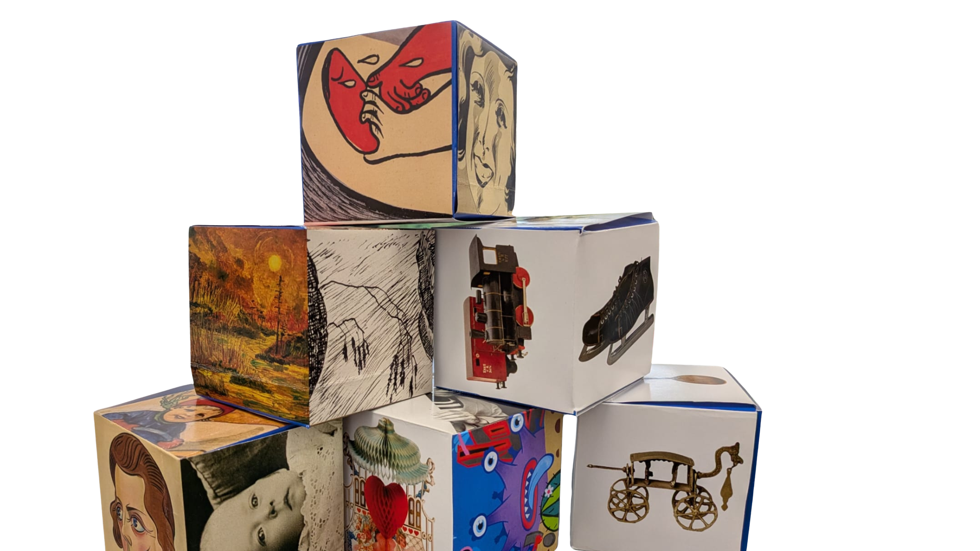 Story dice with picture prompts for making up stories