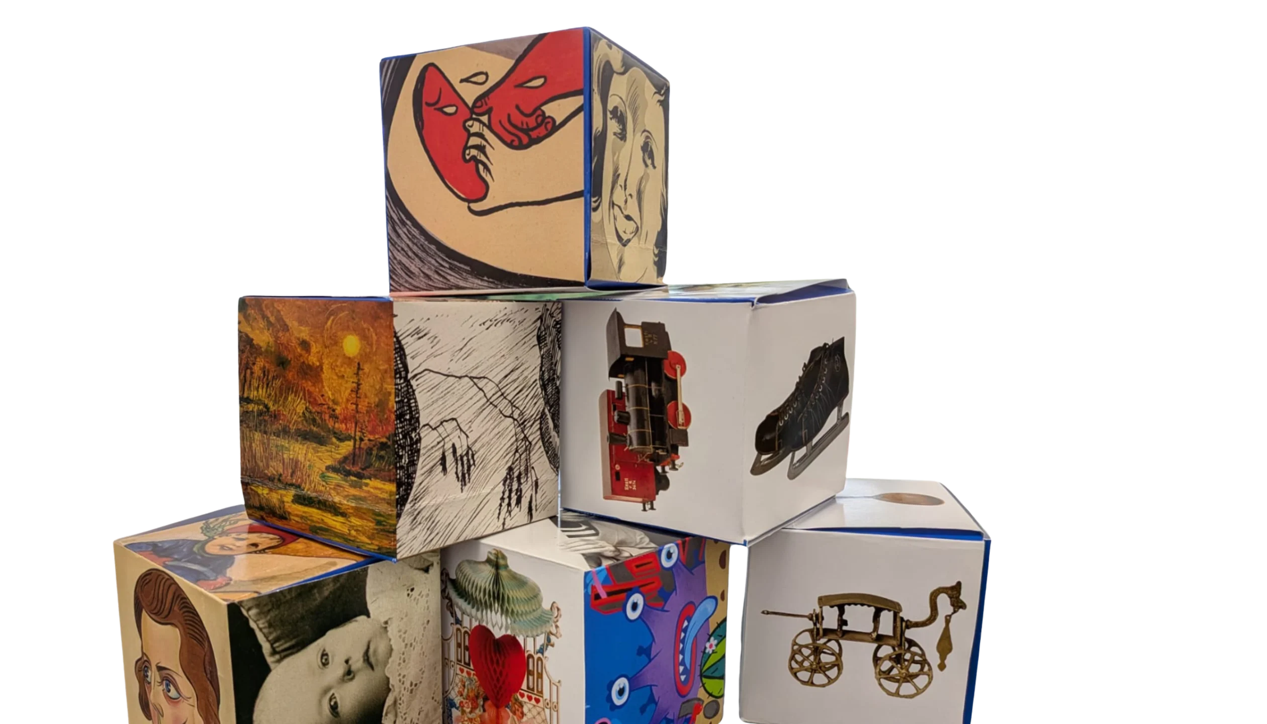 Story dice with picture prompts for making up stories