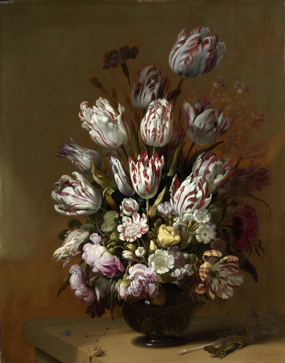 colour painting of a still life, flowers in a vase