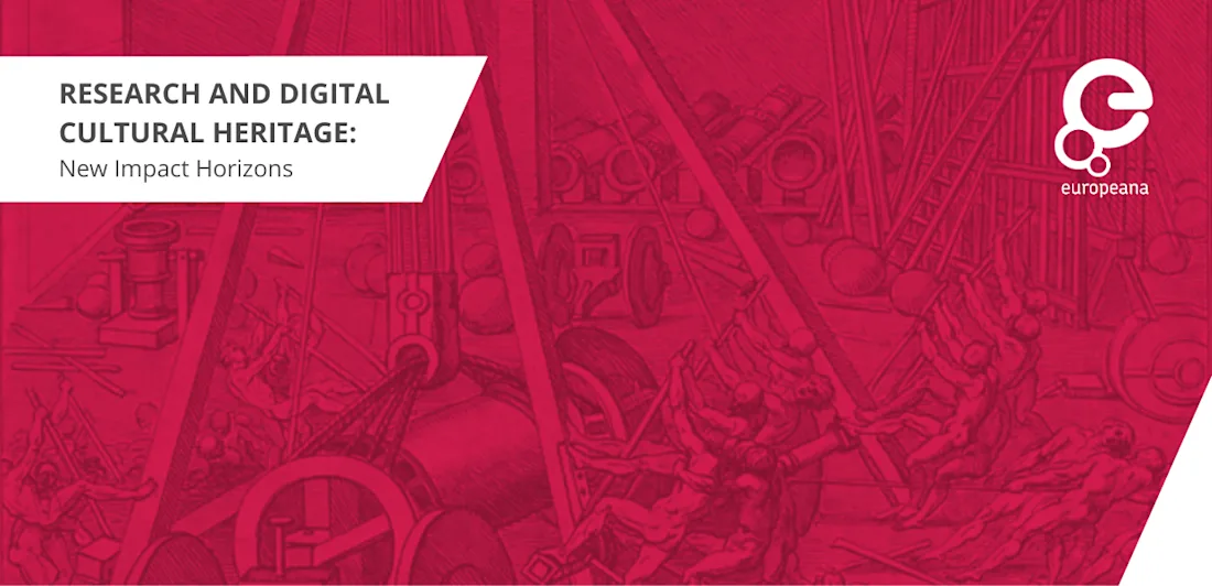 A team of men work on a hoist at an arsenal. With text Research and digital cultural heritage: new impact horizons