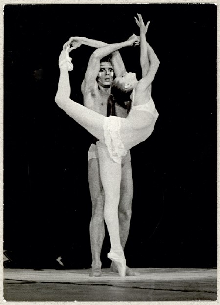 Suzanne Farrell and Jorge Donn dance in a theatrical portrayal of the great dancer called 'Nijinsky: God's Mad Clown' by Glenn Blumstein. Image: 'Nijinsky, Clown de dieu', The Royal Library: The National Library of Denmark and Copenhagen University Library, copyrighted work available under a CC-BY-NC-ND licence