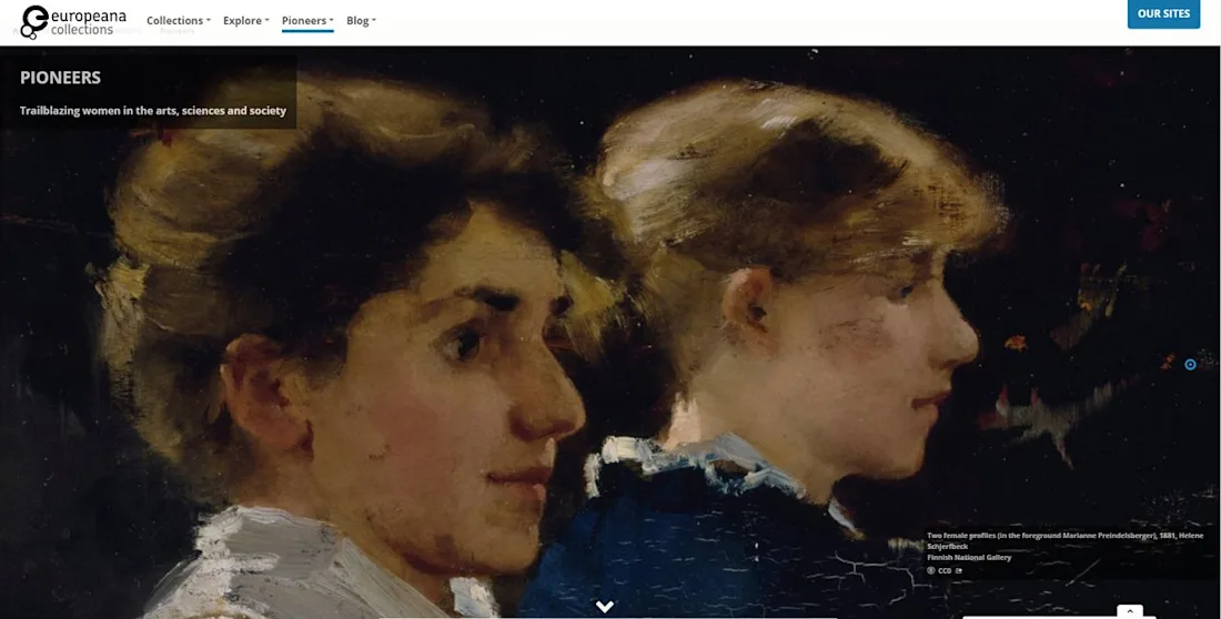 A screenshot of the homepage of Europeana.eu showing two women in profile