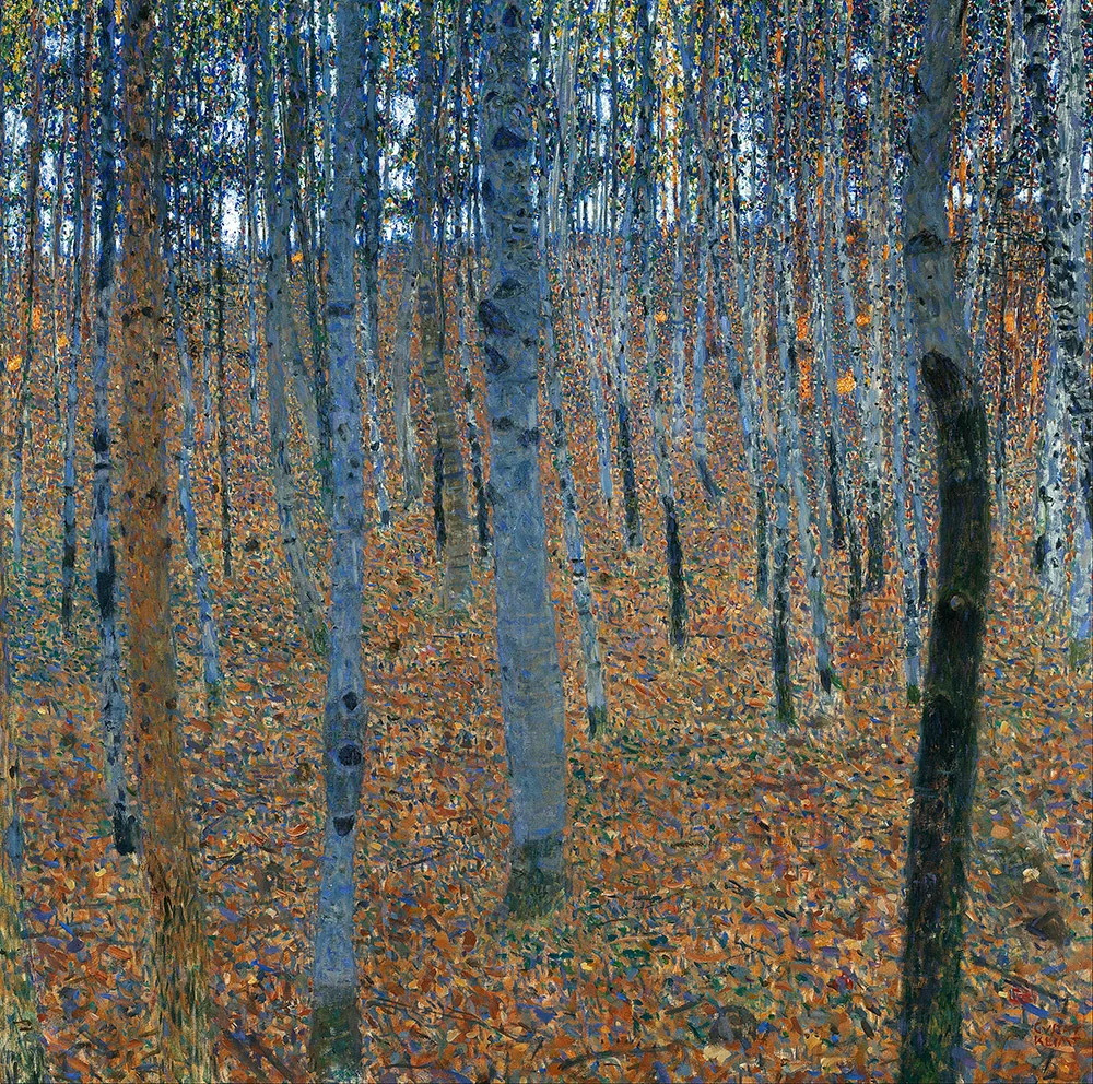 painting of trees growing in a beech grove