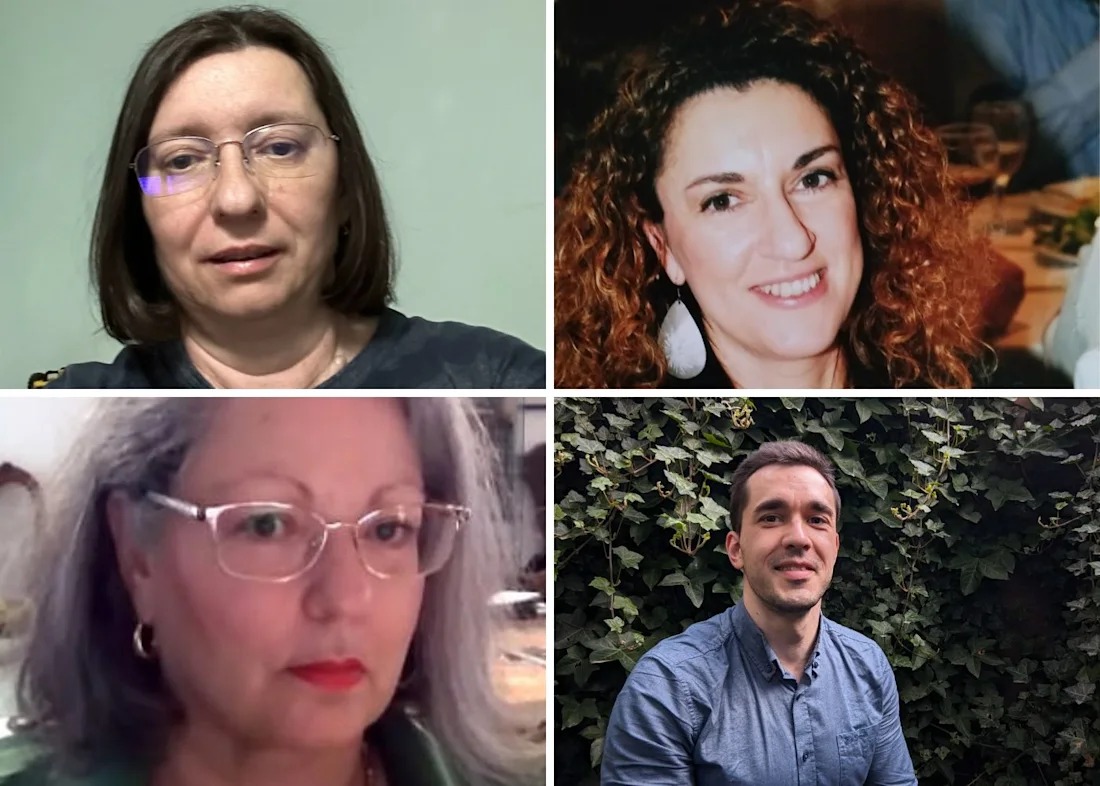 A collage of four adults, three women and one man, each smiling at the camera in different settings.
