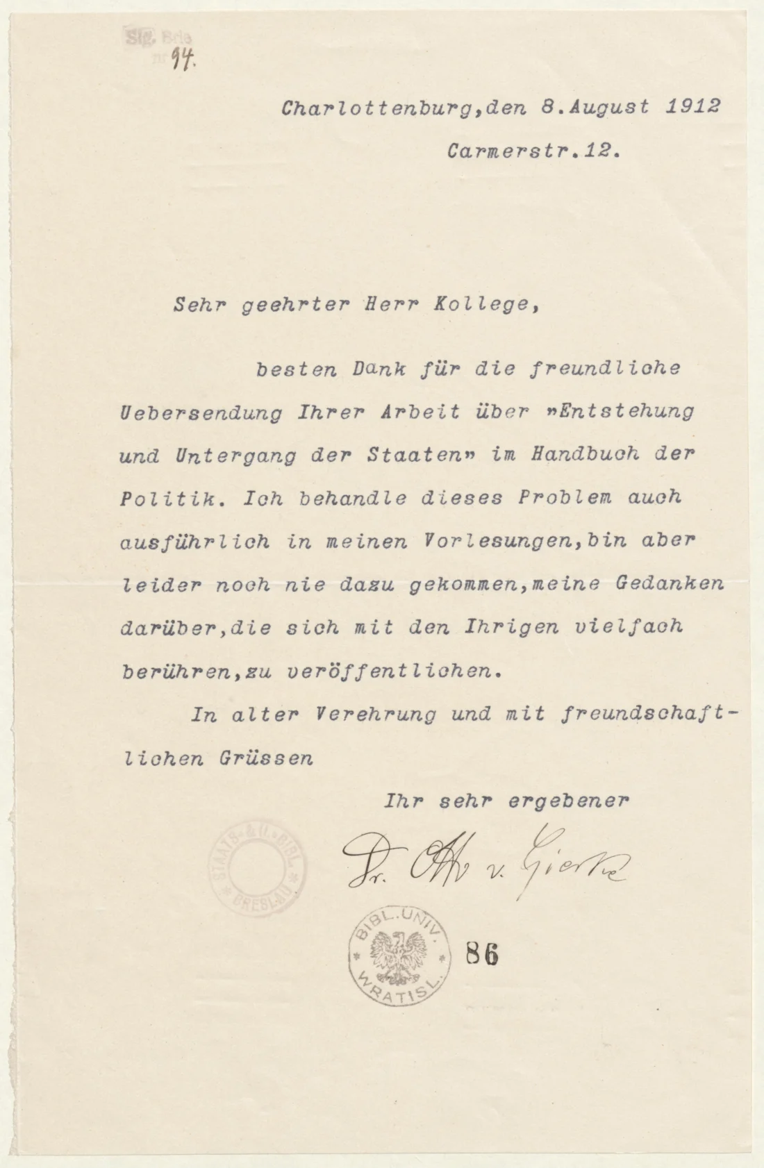 scan of a typed letter 
