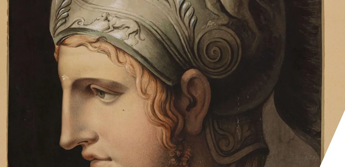 Close-up image of a man's face wearing a large helmet
