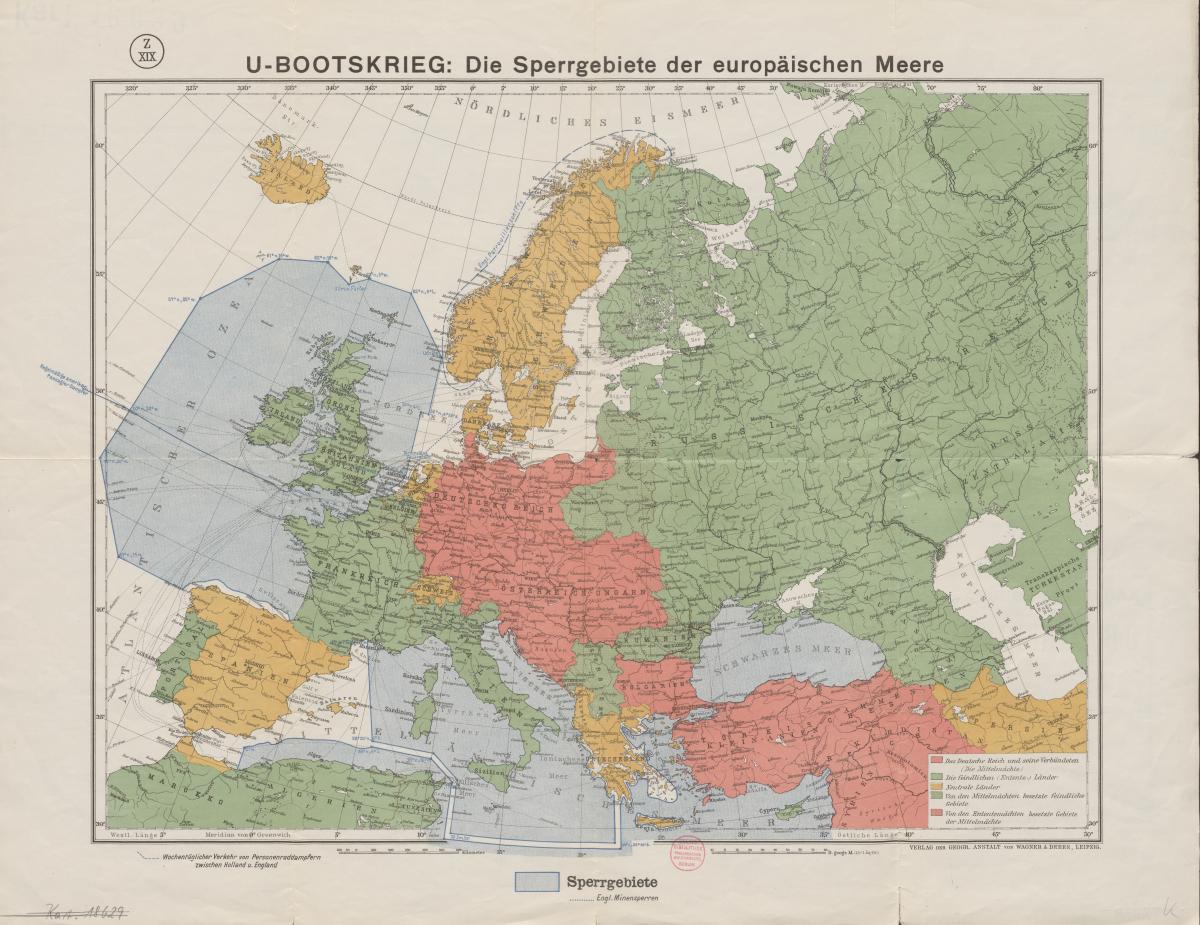 Map Of Europe In 1914 Europeana   U Bootskrieg Die Sperrgebiete Der Europ Ischen Meere