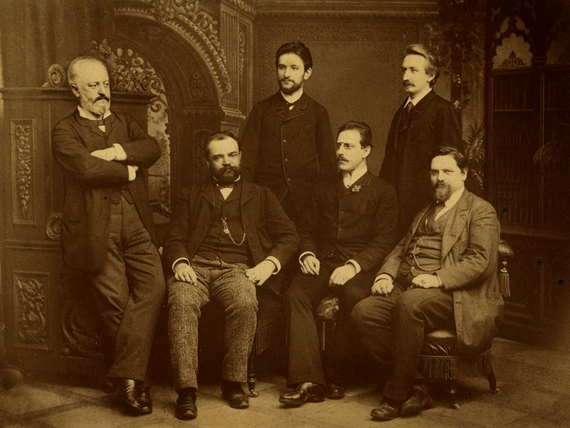 black and white group portrait of six men
