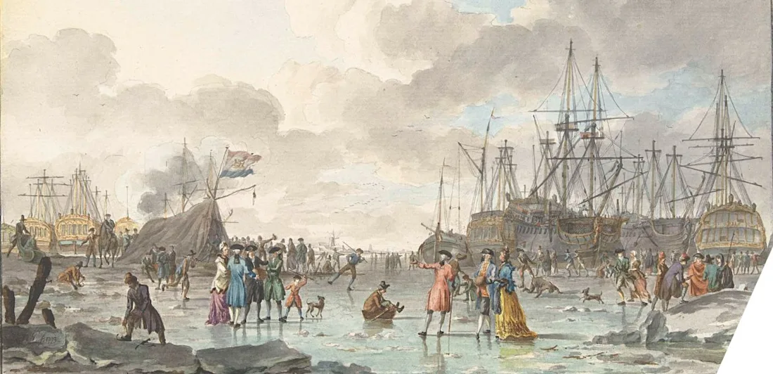 Frost Fair on a Frozen River with Ships