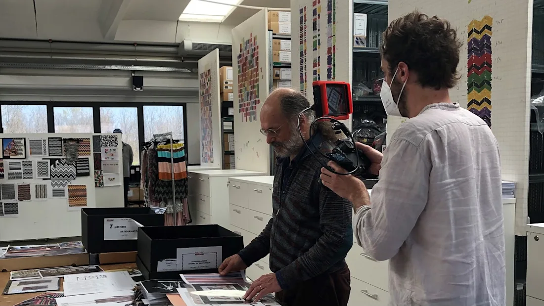 Luca Missoni being filmed in a studio