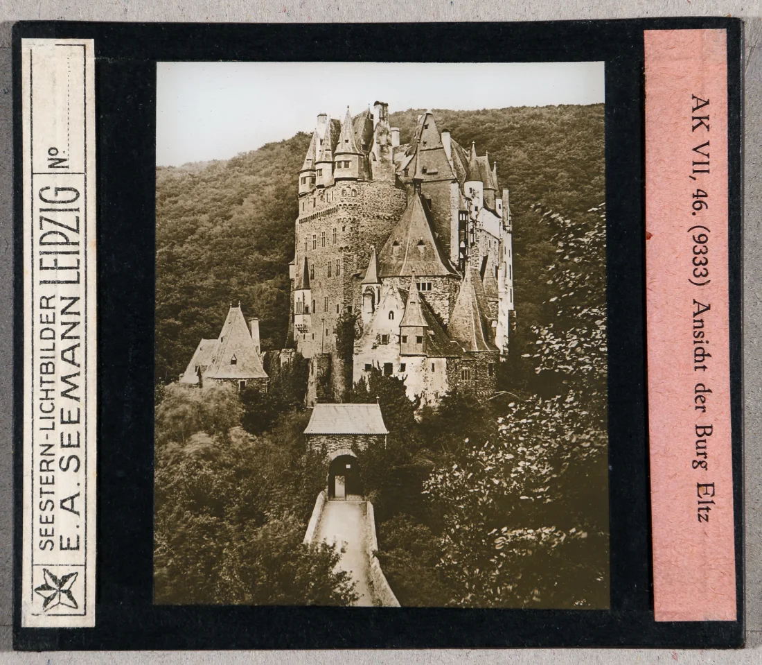 black and white slide photograph of a castle 