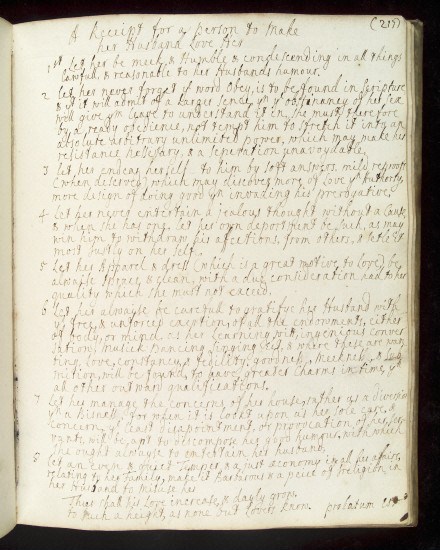 A receipt for a person to make her husband love her. Credit: Wellcome Library, London. Circa 1710 from A Booke of Physicke. Copyrighted work available under Creative Commons by-nc 2.0 UK