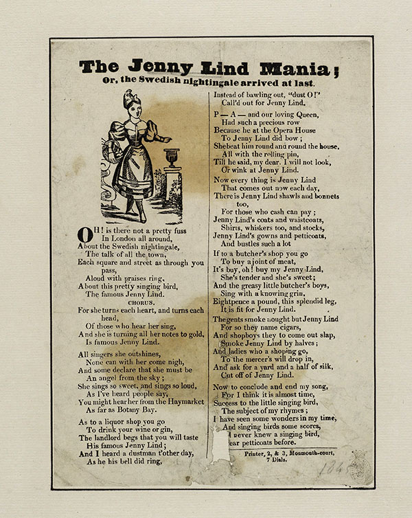paper sheet with song lyrics and a small illustration of a woman
