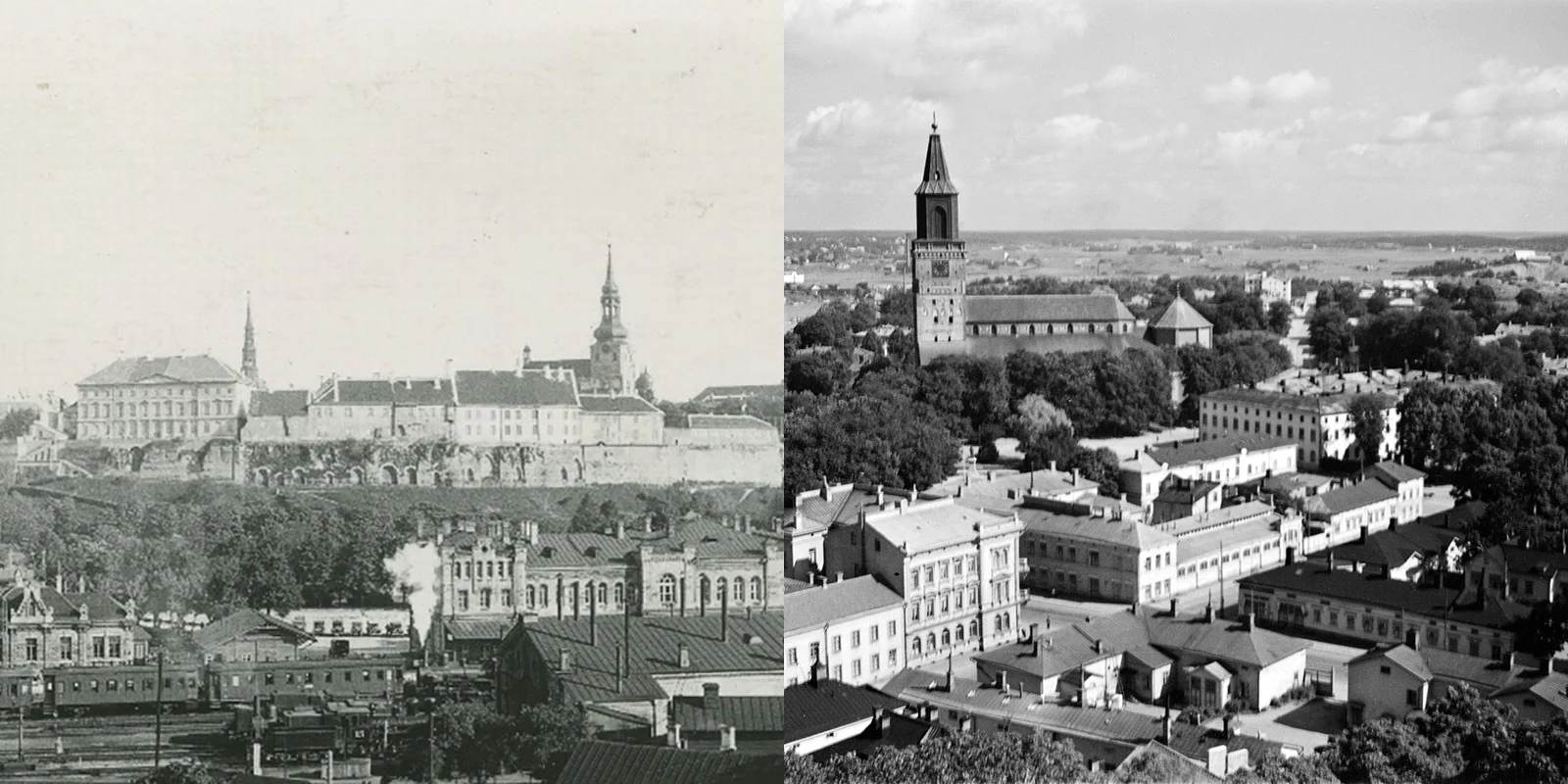 collage of two images, on right a view of Tallinn and on left a view of Turku.