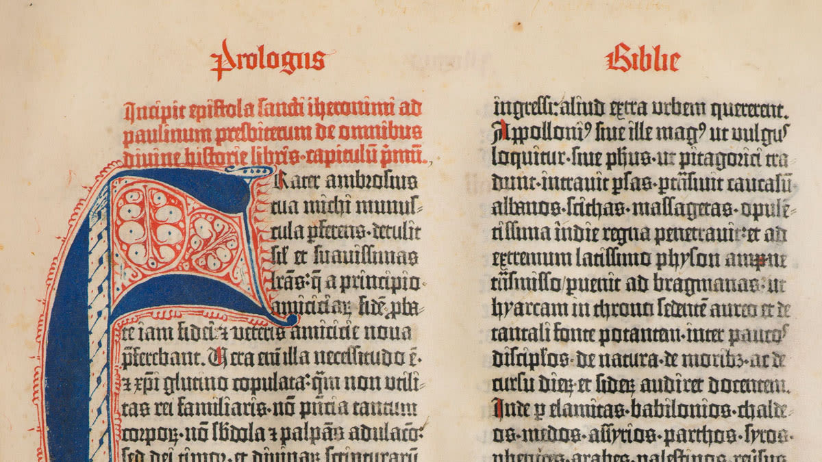 Beginning of Biblia Vulgata printed by Johannes Gutenberg