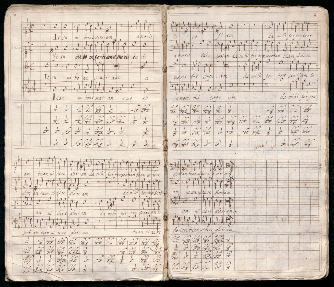 An organ tablature with texts in Latin that was used at the Riga Jesuit college.