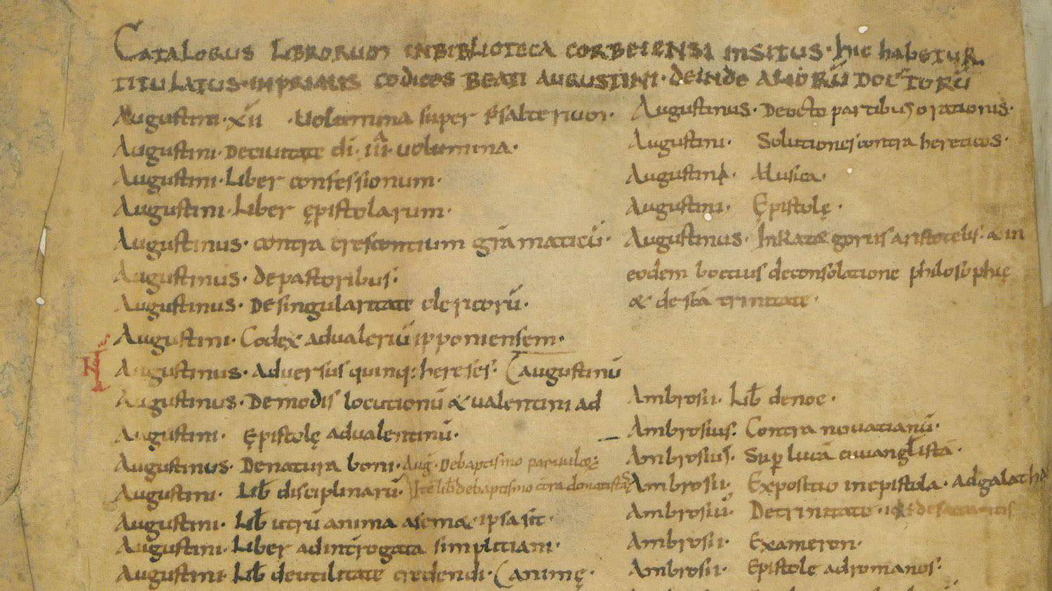 First page of book inventory with text in Latin