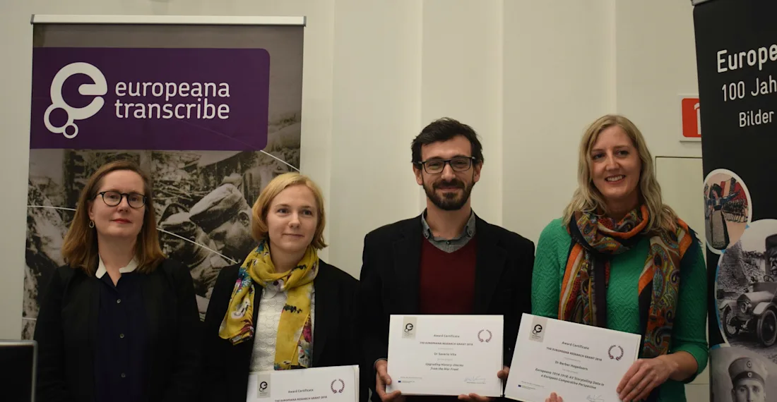 Professor Lorna Hughes, Chair of the Europeana Research Advisory Board; Dr Elizabeth Benjamin, Dr Saverio Vita, Dr Berber Hagedoorn