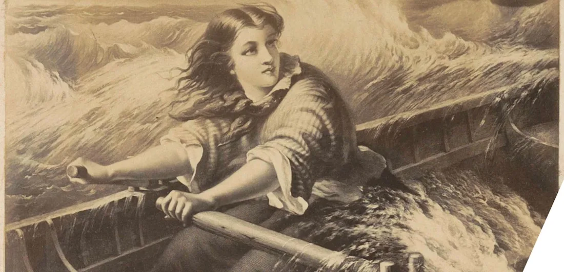 A woman rowing in a storm
