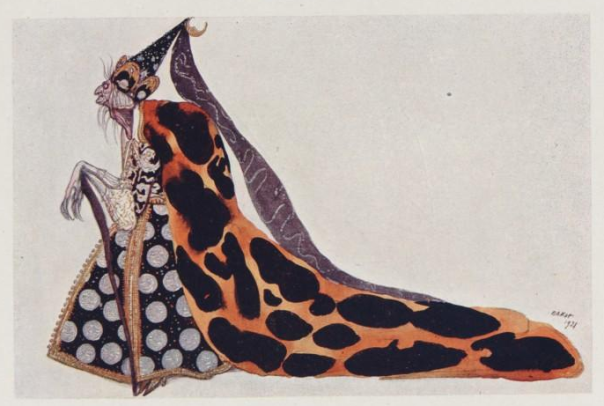 Design by Leon Bakst for the costume of the Fairy Carabosse, in the souvenir programme for 'Ballet in five scenes after Perrault's tale, The sleeping princess (La belle au bois dormant)... ', Bibliotheque national de France, public domain