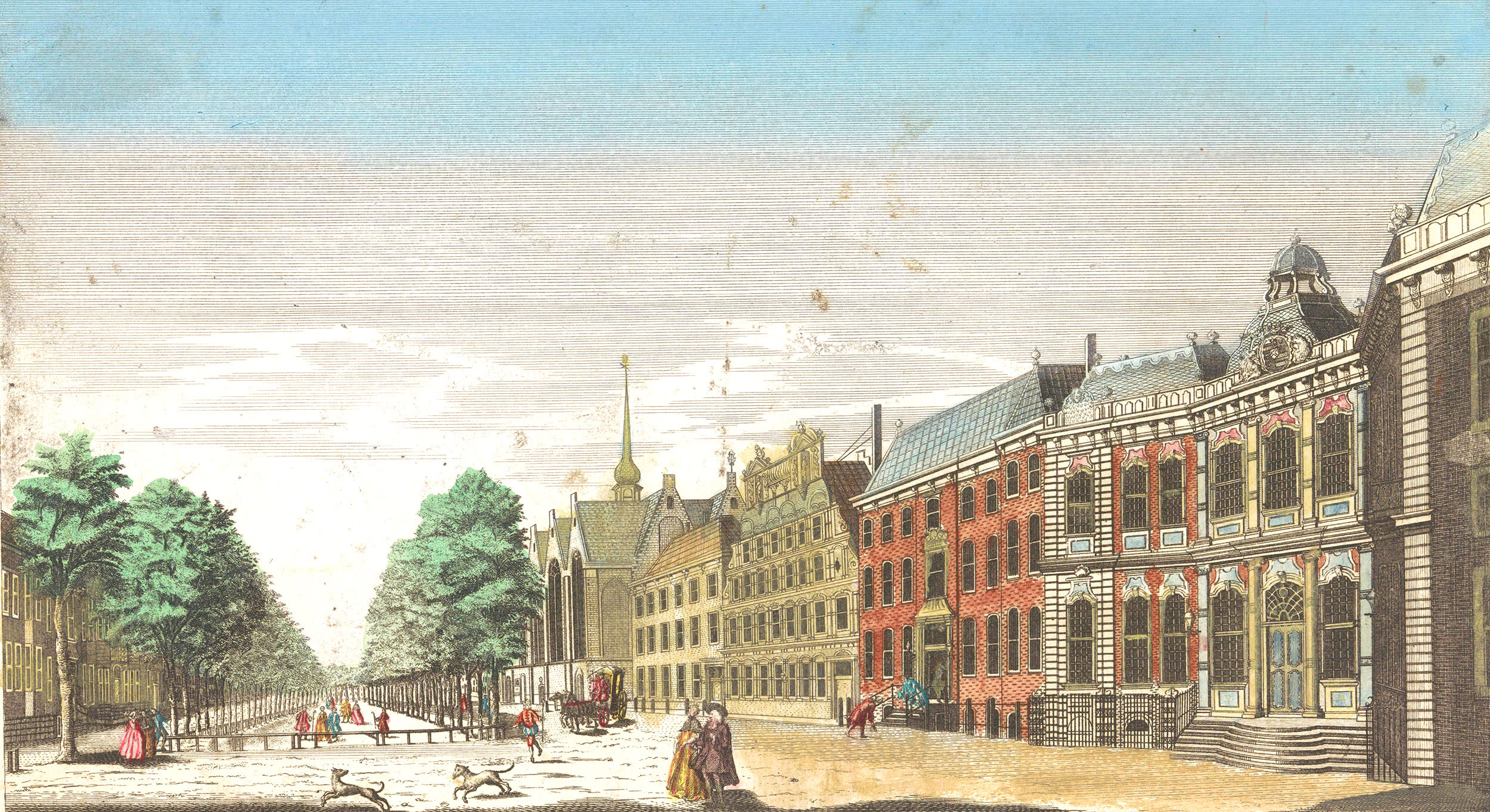 colour etching of a street in The Hague.