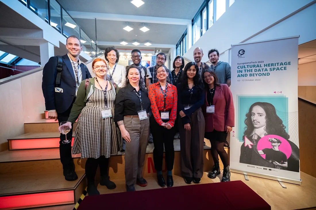 A group of new professionals standing together at EuropeanaTech 2023
