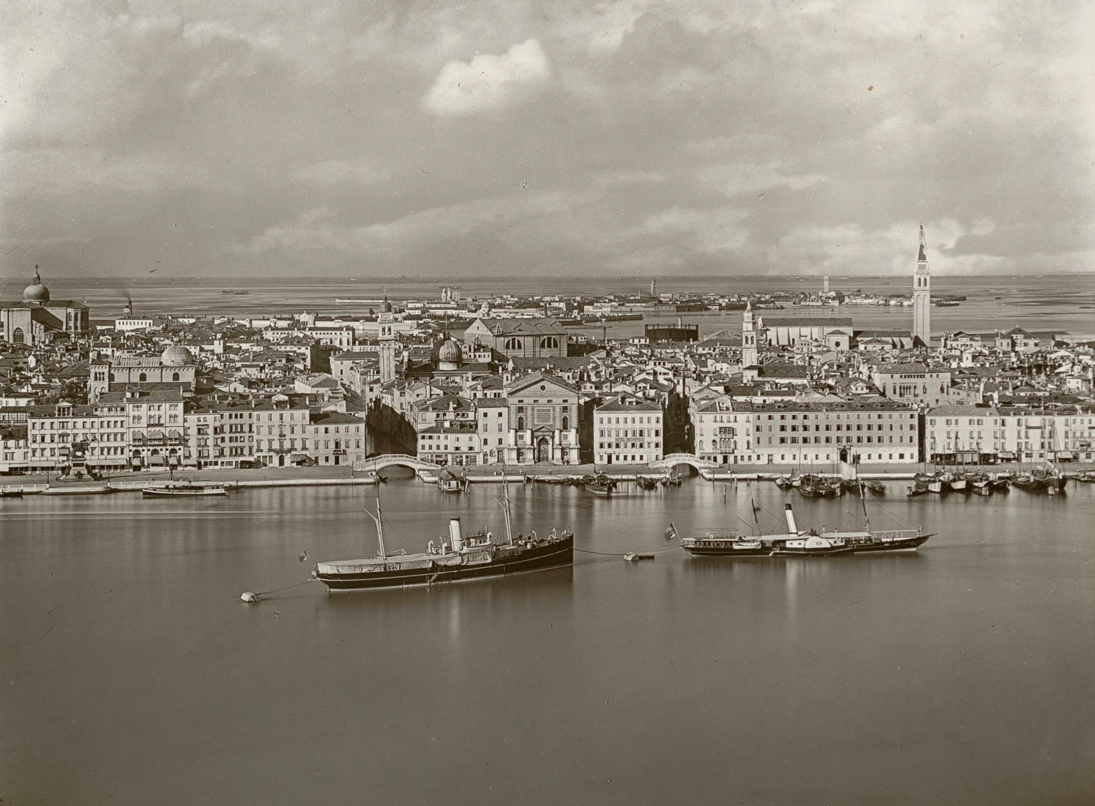 black and white photograph, a landscape view of Venice.