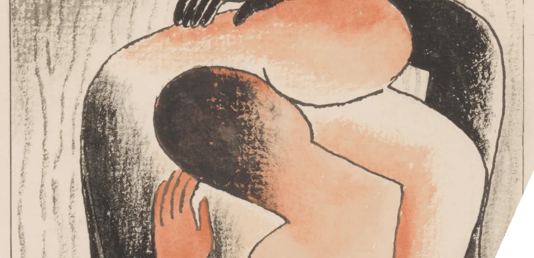 Two figures embracing