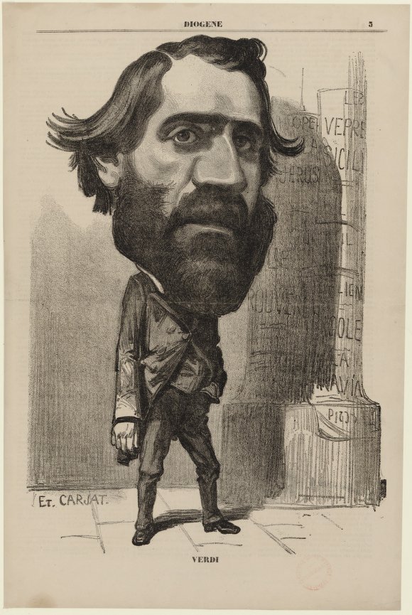 'Verdi / [reprod. photomec. d'un portrait charge par] Et. Carjat', National Library of France and The European Library, public domain