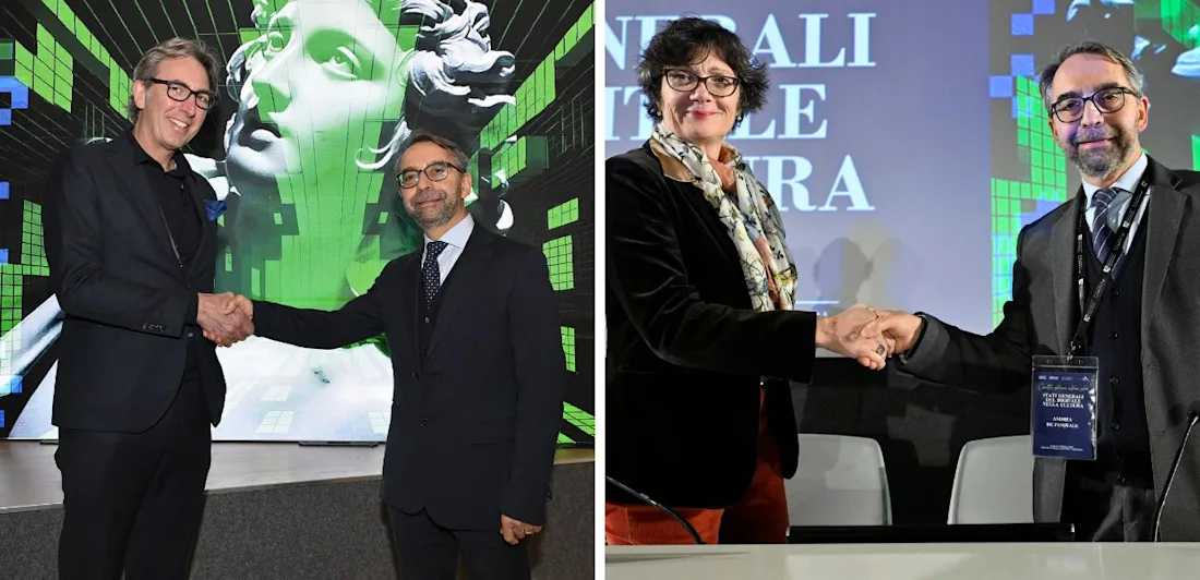 Andrea De Pasquale shakes hands with Harry Verwayen and Martina Bagnoli