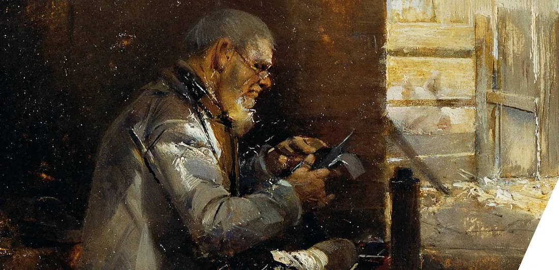 A cobbler at work in his workshop