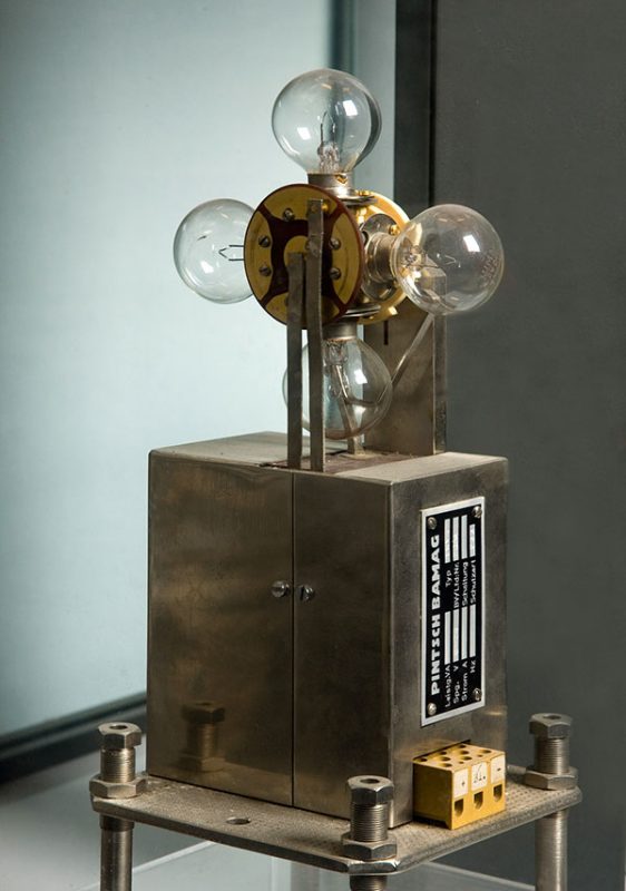 scientific instrument. metallic box with some lightbulbs