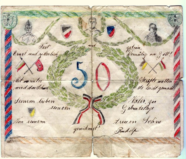 card with handwriting and flag designs