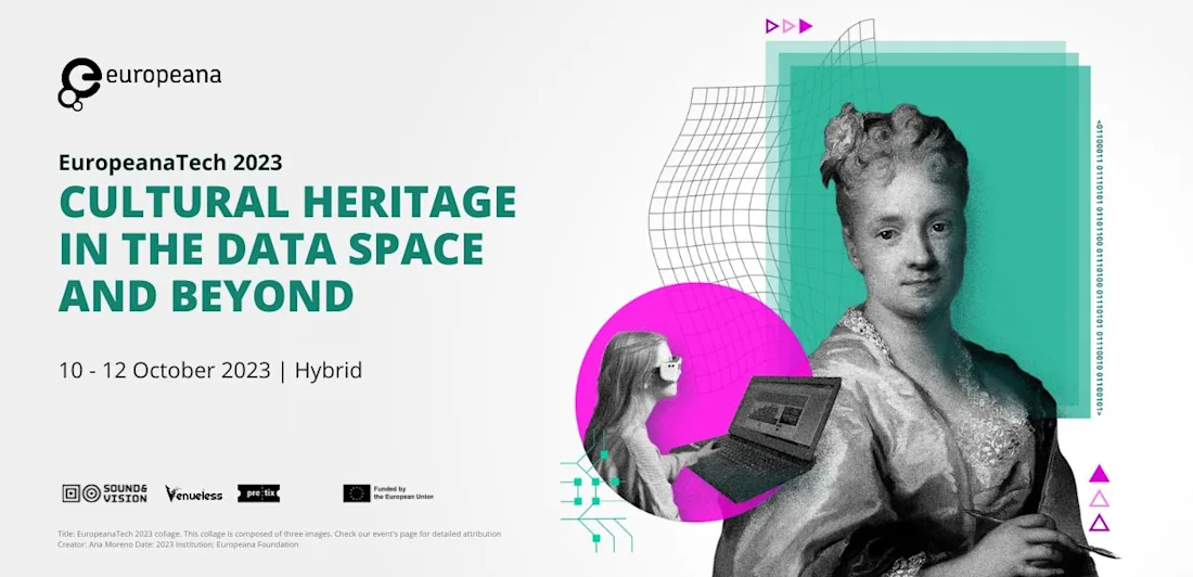EuropeanaTech 2023, Cultural heritage in the data space and beyond visual, a woman in profile against a girl working at a computer
