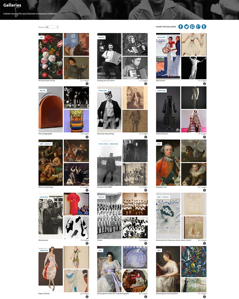 screenshot of galleries on Europeana Collections