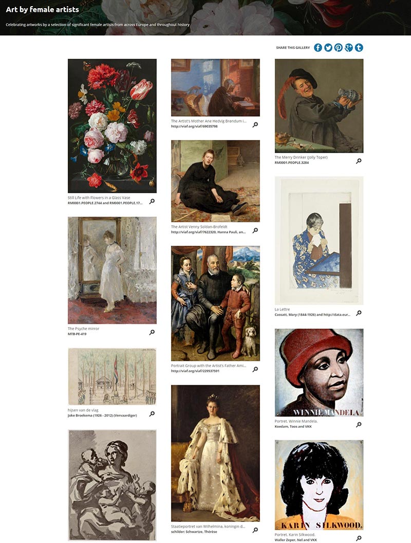 screenshot of gallery of art by female artists
