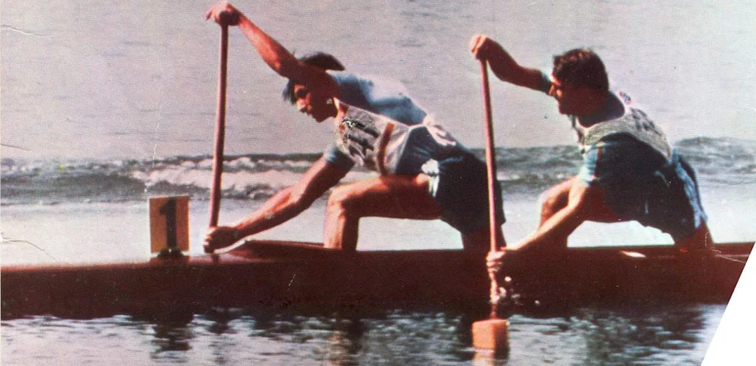 Two men canoeing 