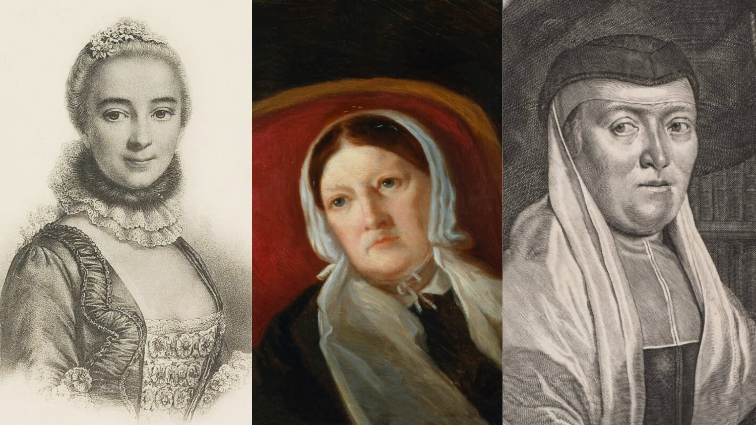 Portraits of three women next to each other