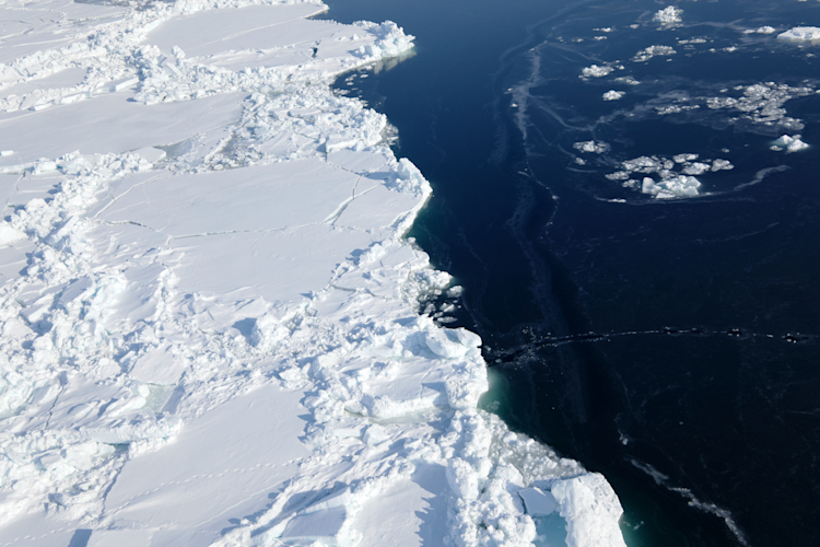 The sea ice floe edge meets open water