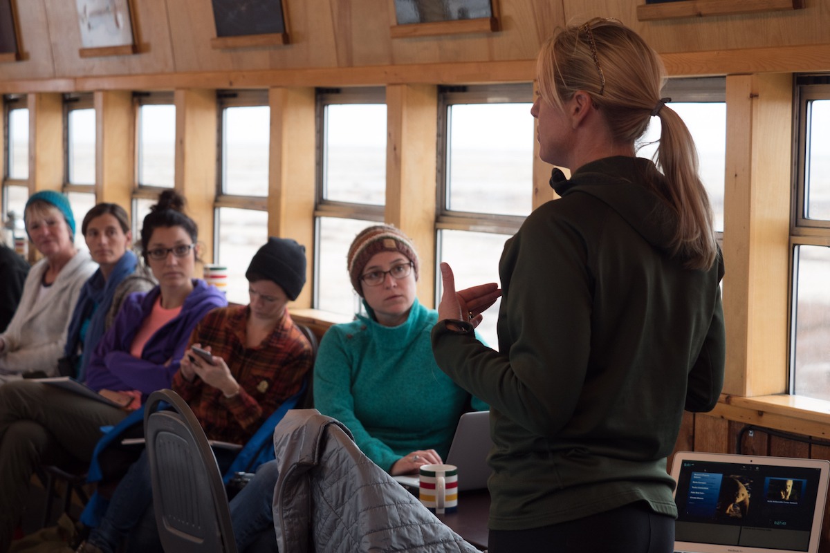 Krista Wright giving a talk on the Tundra Buggy Lodge