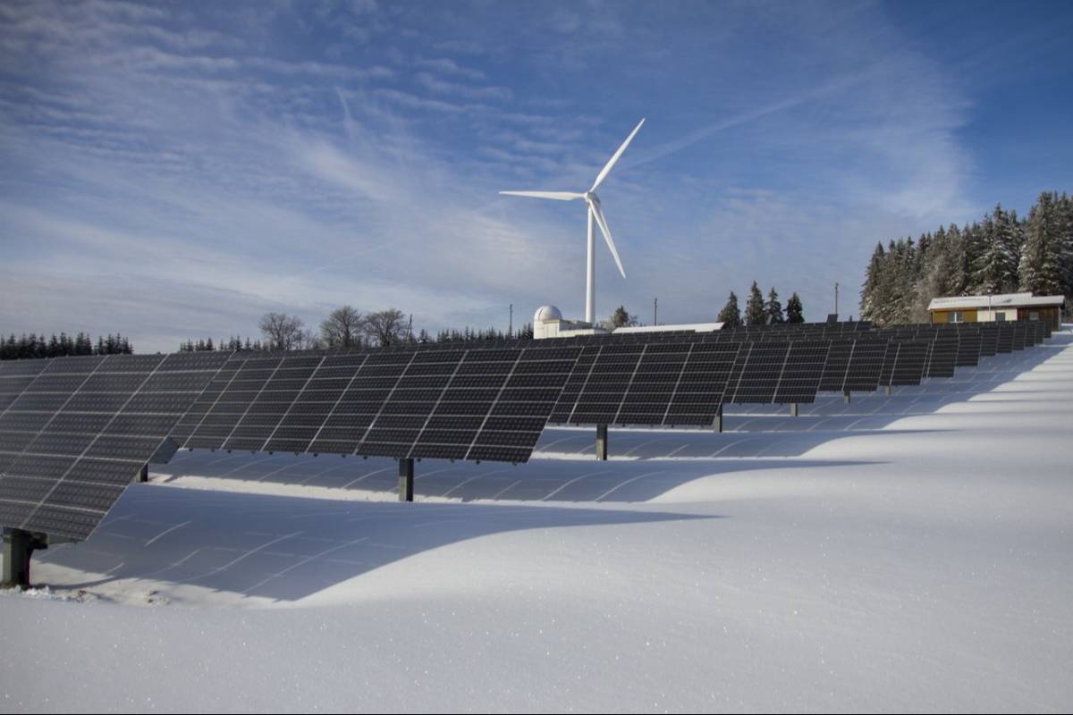 Wind turbines and solar panels in the arctic