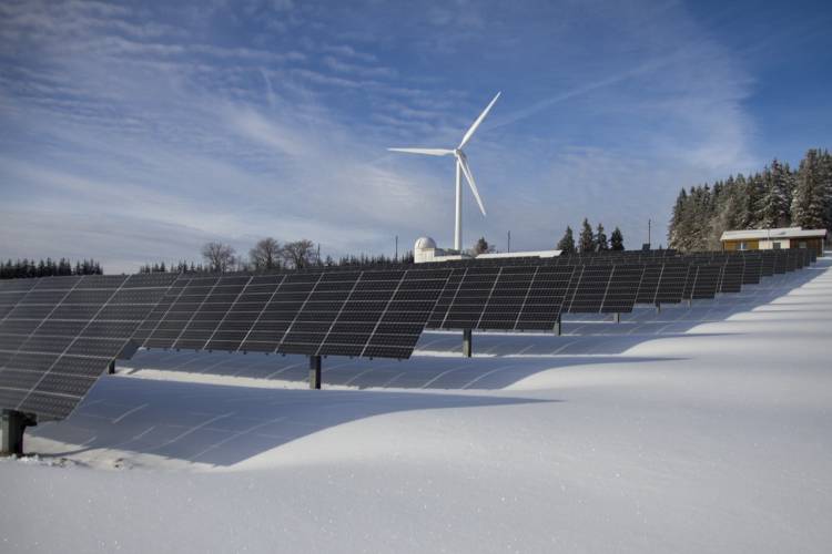 Wind turbines and solar panels in the arctic