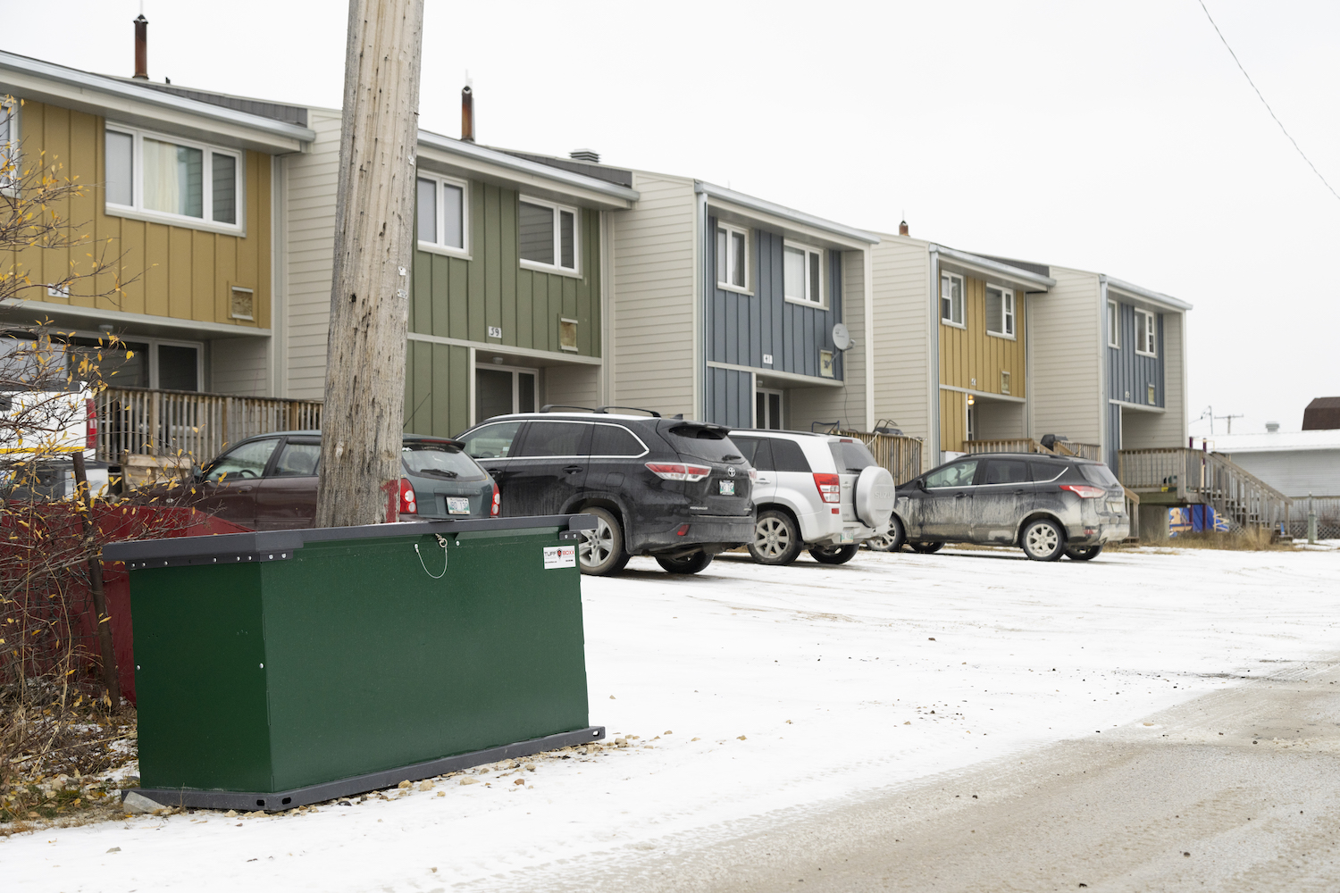A polar bear safe garbage bin in a Churchill neighborhood