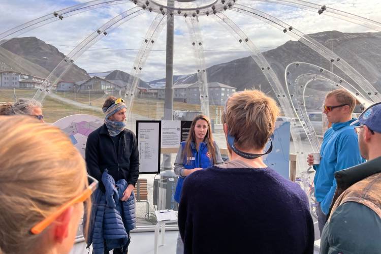 Ambassador Larissa Thelin with guests at the Ice House in Svalbard