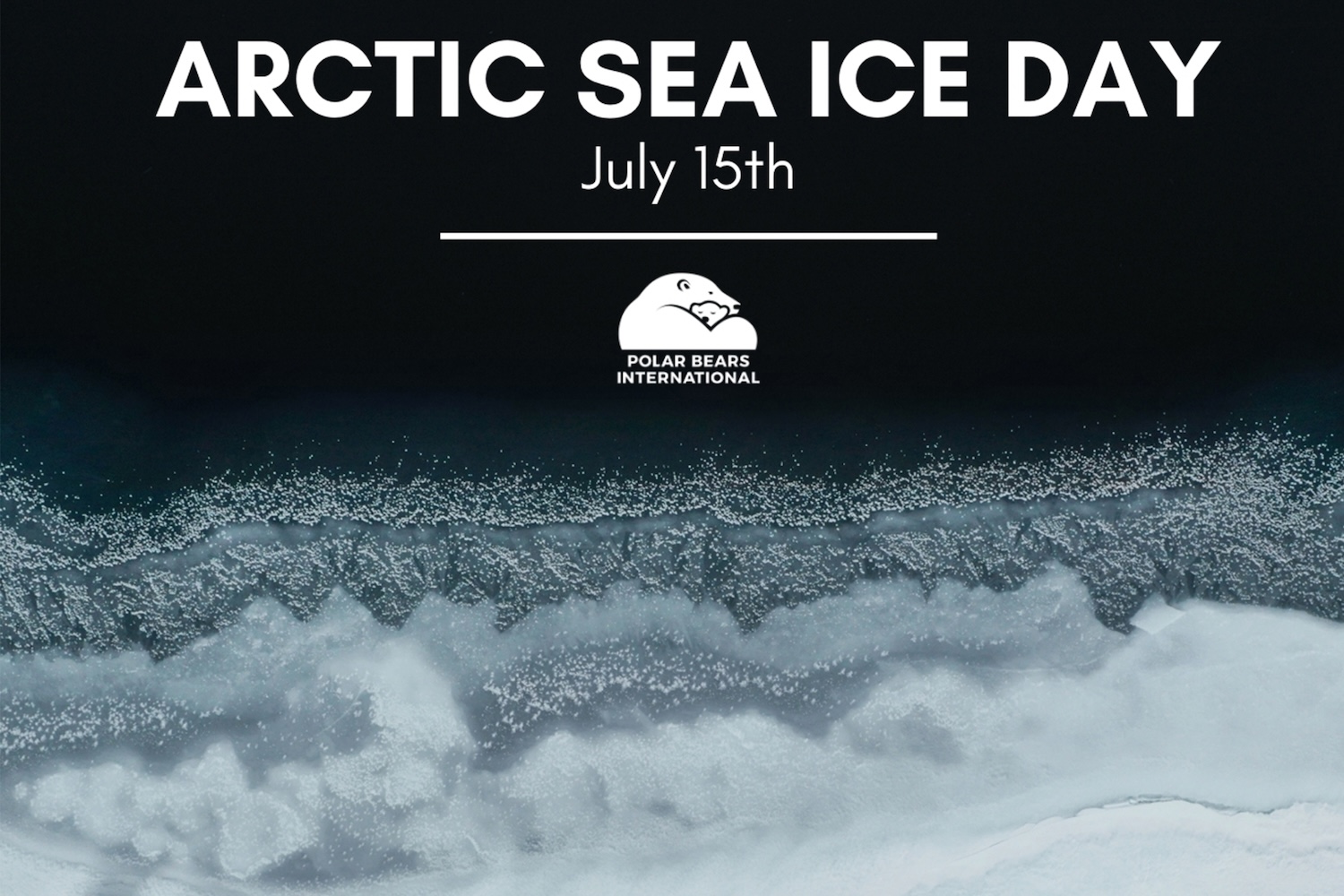 Sea ice floe edge with text "Arctic Sea Ice Day, July 15th"